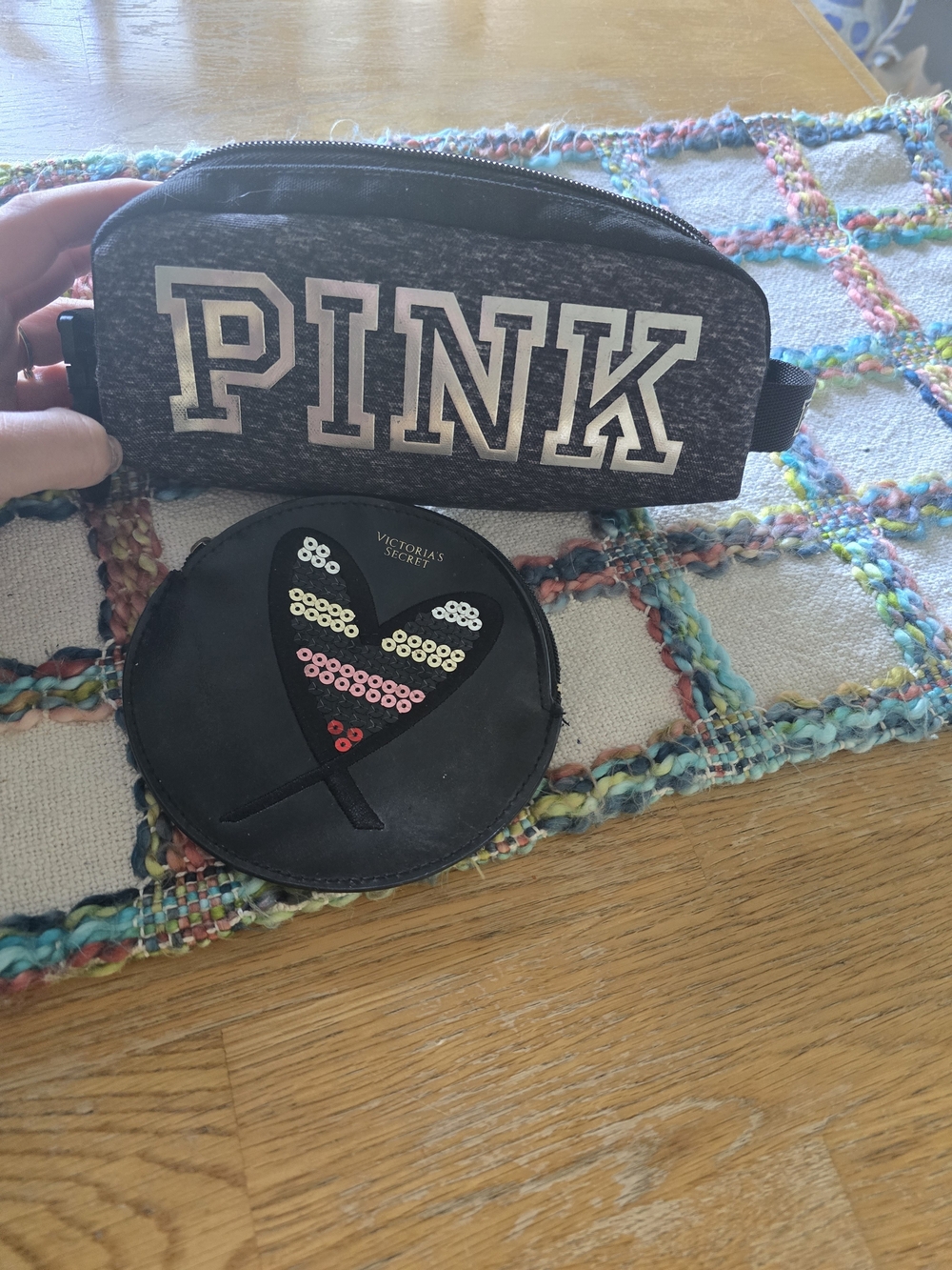 PINK Victoria's Secret Black and White Logo Cosmetic Pouch Set